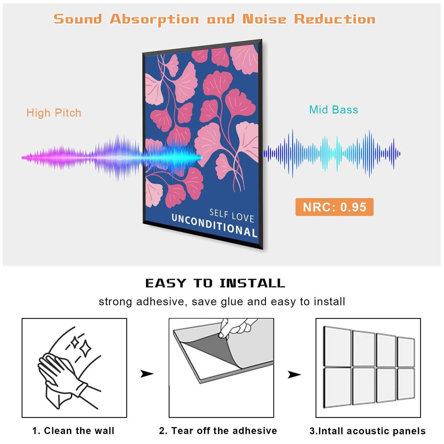 Easy Install Self Adhesive Polyester Art Acoustic Panel for Office Home Studio-海智集-