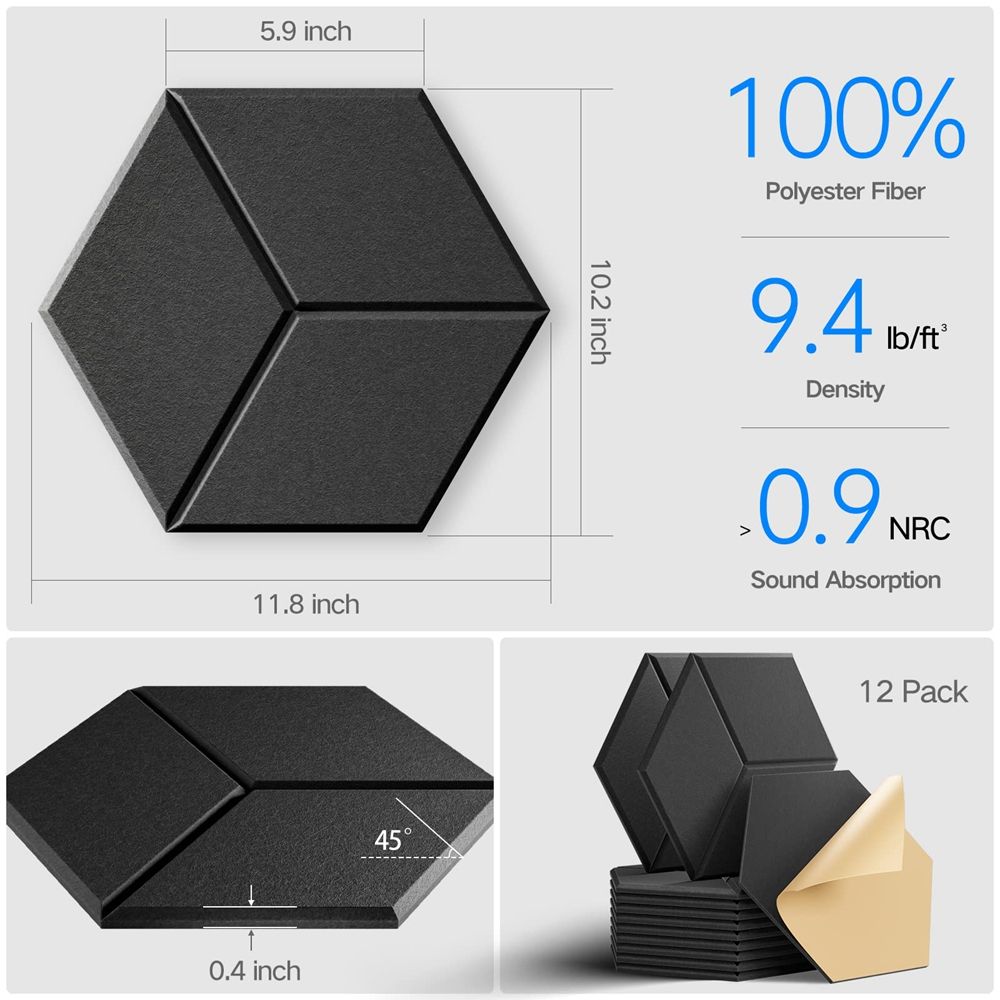 Flame-retardant soundproof foam board 12pcs hexagonal self-adhesive sound-absorbing high-density board, suitable for anechoic Spaces-海智集-