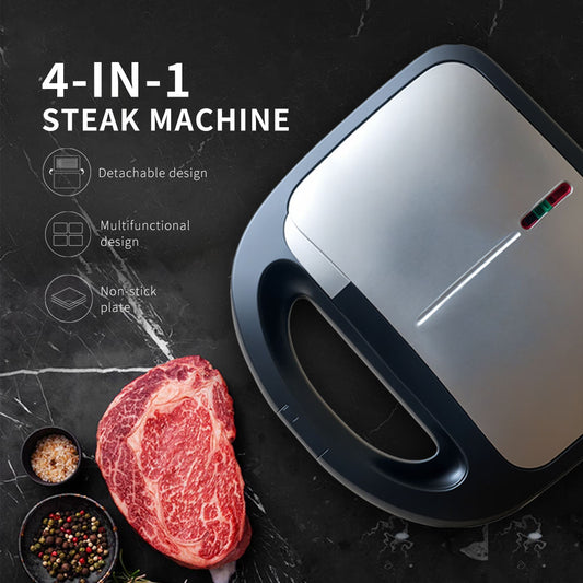 4 in 1 Steak machine Stainless Steel Non-Stick Material Four Types of Foods Removable Tray Electric Electric Contact Grill-海智集-