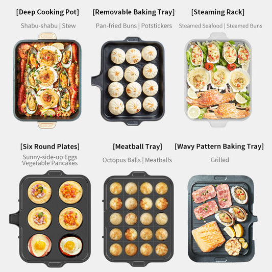 Electric Grill 2100W Multifunction Portable Home Foldable Non-Stick Split Pot Smokeless Barbecue Pan electric griddle pan-海智集-