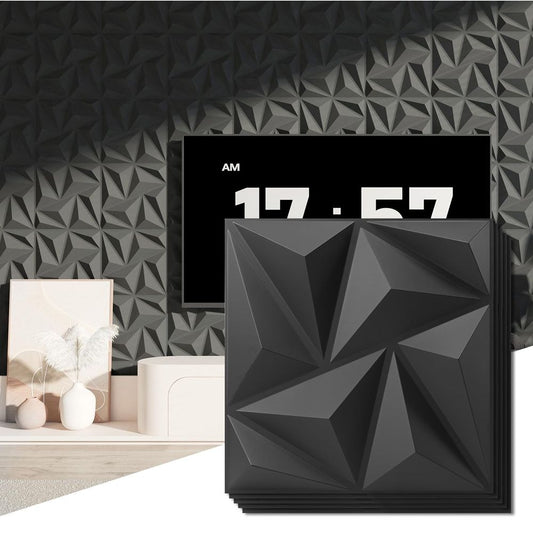 Premium Self Adhesive 3D PVC Wall Panel Black Modern for Commercial Space Decoration-海智集-