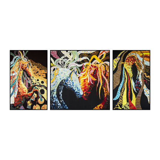 High Quality Embroidery Craft Color Horse Pattern Living Room Decoration Wall Paintings Custom Home Wall Hanging Art Painting-海智集-