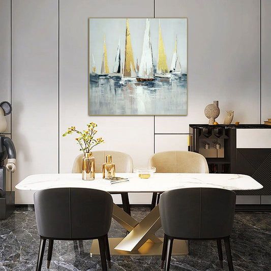High Quality Embroidery Craft Sailboat Living Room Decoration Wall Paintings Custom Luxurious Home Wall Hanging Art Painting-海智集-