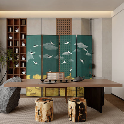 High-End Customizable Painted & Embroidered Jacquard Screen – B2B Wholesale for Commercial Spaces & Project Procurement.Cranes Calling in the Meadows-海智集-