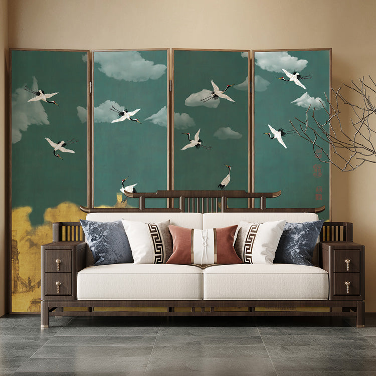 High-End Customizable Painted & Embroidered Jacquard Screen – B2B Wholesale for Commercial Spaces & Project Procurement.Cranes Calling in the Meadows-海智集-