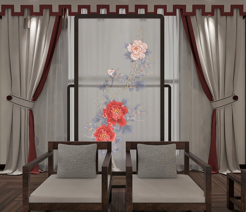 High-End Customizable Painted & Embroidered Jacquard Screen – B2B Wholesale for Commercial Spaces & Project Procurement.Peonies of National Elegance-海智集-