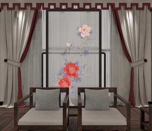 High-End Customizable Painted & Embroidered Jacquard Screen – B2B Wholesale for Commercial Spaces & Project Procurement.Peonies of National Elegance-海智集-
