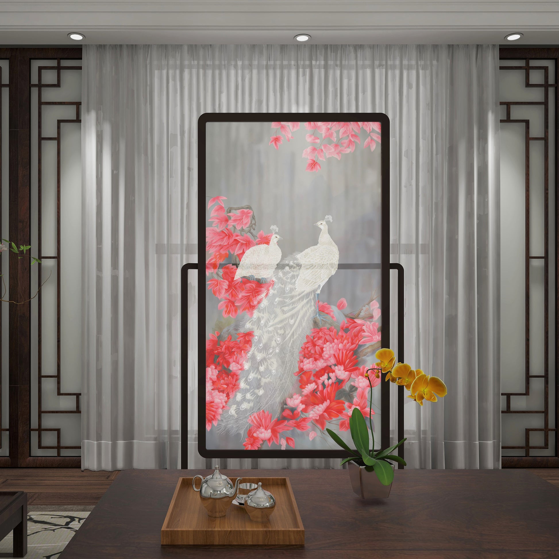 High-End Customizable Painted & Embroidered Jacquard Screen – B2B Wholesale for Commercial Spaces & Project Procurement.Splendid Plumage-海智集-