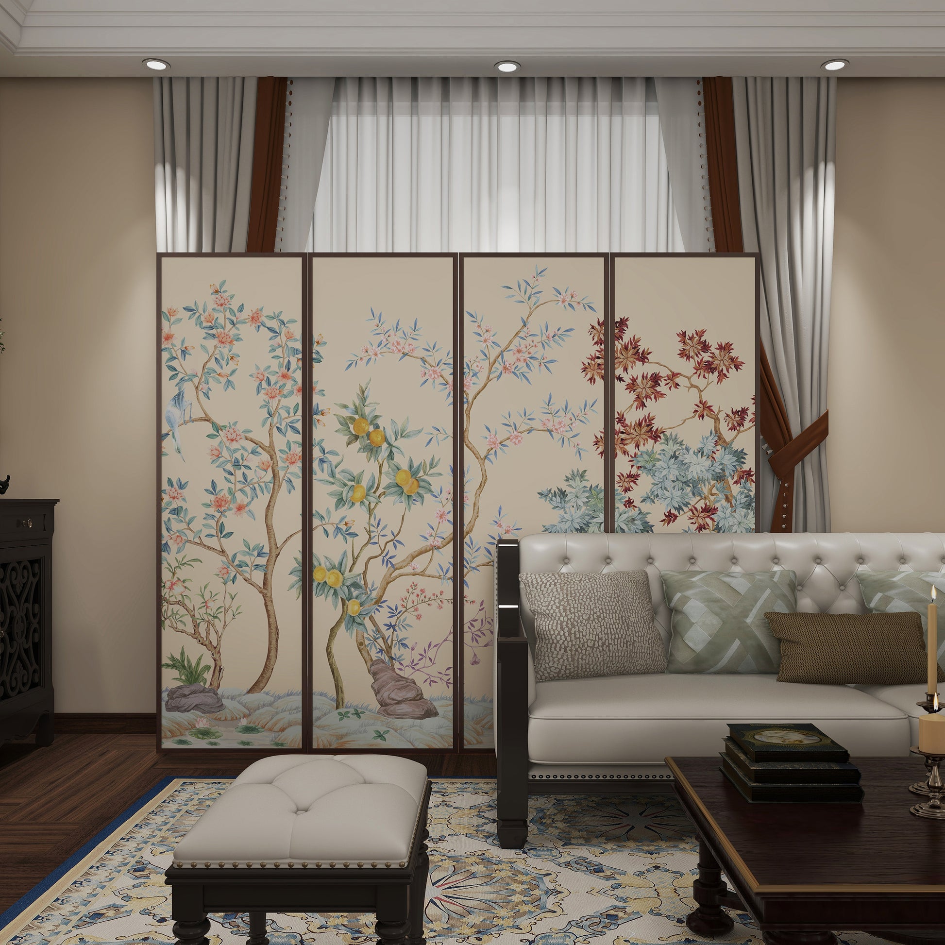 High-End Customizable Painted & Embroidered Jacquard Screen – B2B Wholesale for Commercial Spaces & Project Procurement.The Imperial Fuchun Garden-海智集-