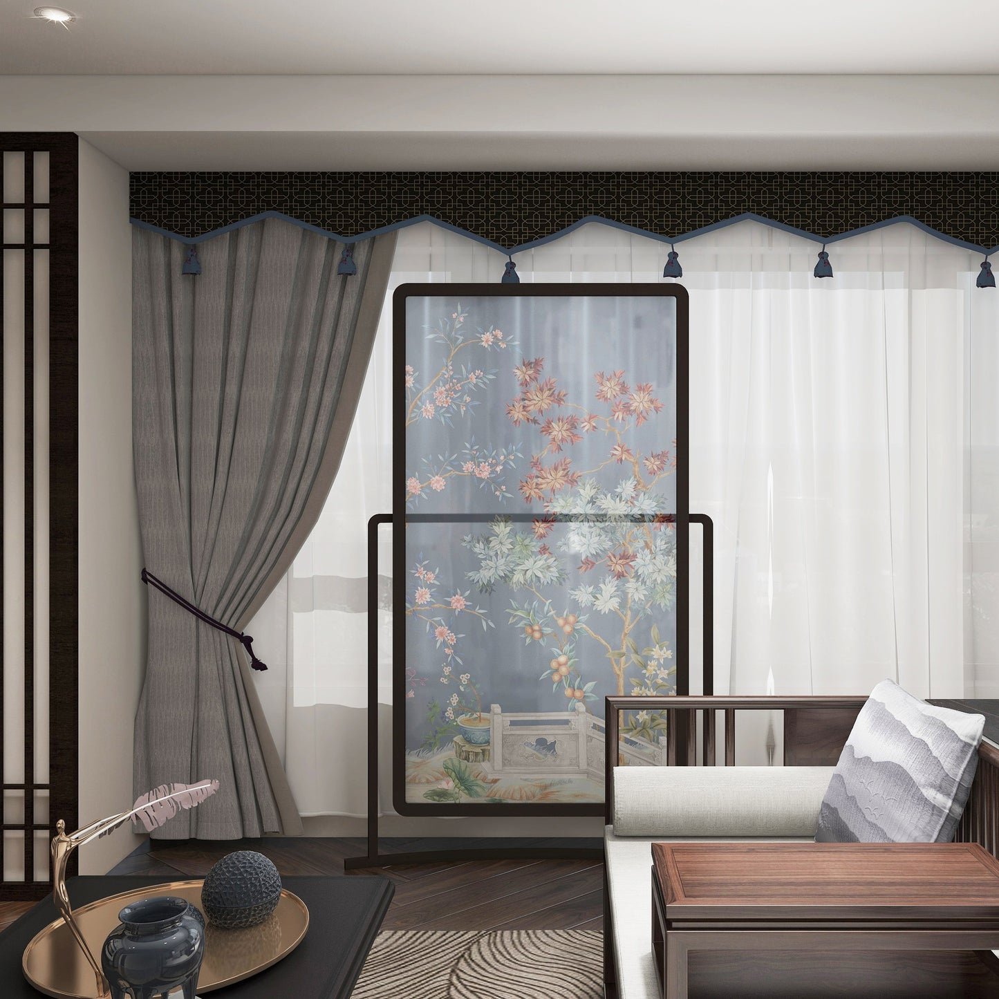 High-End Customizable Painted & Embroidered Jacquard Screen – B2B Wholesale for Commercial Spaces & Project Procurement.The Imperial Fuchun Garden-海智集-