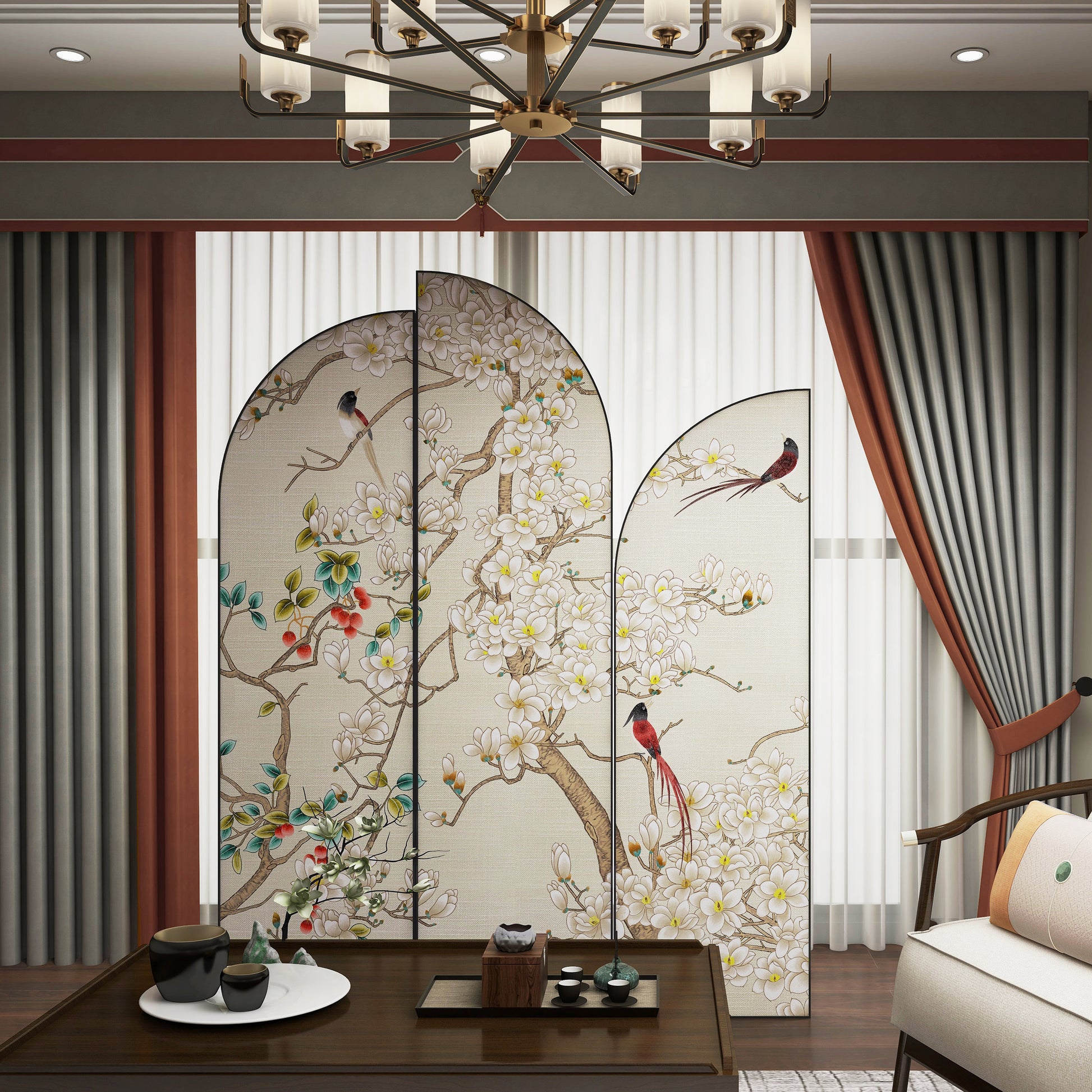 High-End Customizable Painted & Embroidered Jacquard Screen – B2B Wholesale for Commercial Spaces & Project ProcurementNoble Orchids and Graceful Trees-海智集-