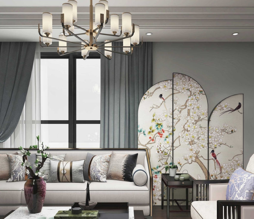 High-End Customizable Painted & Embroidered Jacquard Screen – B2B Wholesale for Commercial Spaces & Project ProcurementNoble Orchids and Graceful Trees-海智集-
