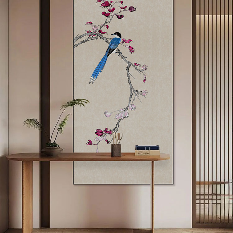 High-End Embroidery Decorative Painting - Suzhou Embroidery with Silk Full-Embroidery Craftsmanship | Commercial Space Soft Decoration Wall Hanging | Bulk Purchases Available with Customizable Patterns and Sizes.Joy Perched on the Branch-海智集-