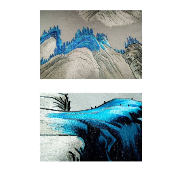 High-End Embroidery Decorative Painting - Suzhou Embroidery with Silk Full-Embroidery Craftsmanship | Commercial Space Soft Decoration Wall Hanging | Bulk Purchases Available with Customizable Patterns and Sizes.Mountains and Seas Glimmering-海智集-