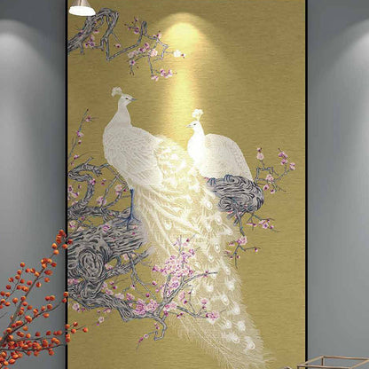 High-End Embroidery Decorative Painting - Suzhou Embroidery with Silk Full-Embroidery Craftsmanship | Commercial Space Soft Decoration Wall Hanging | Bulk Purchases Available with Customizable Patterns and Sizes.White-Plumed Peacock-海智集-