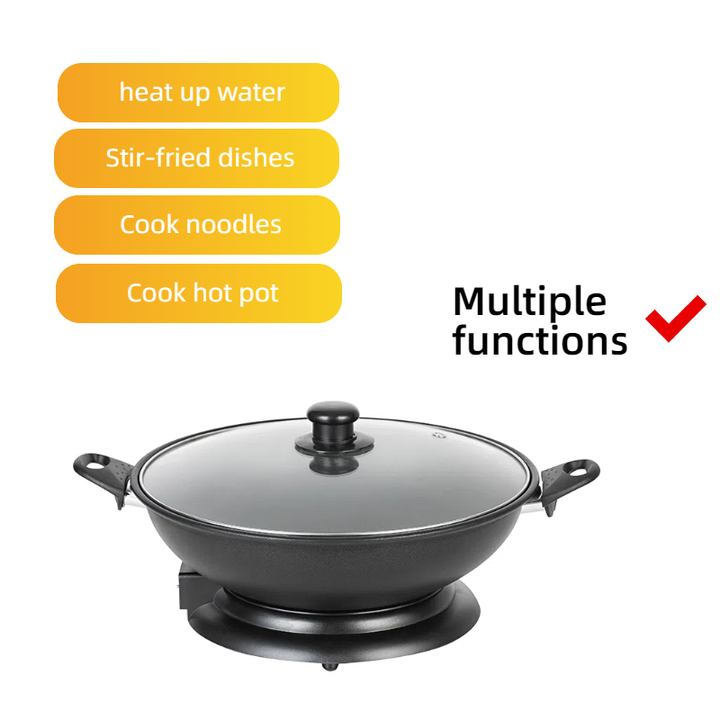 Multifunctional 34cm Aluminum Electric Hot Pot Thermostat Control Non-Stick & Smokeless Wok for Household Use-海智集-
