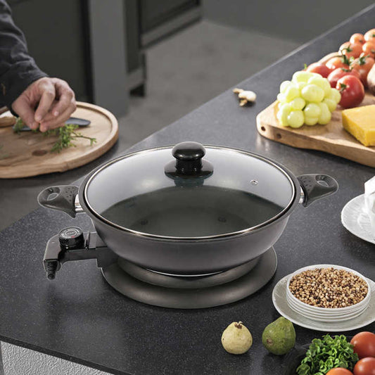 Multifunctional 34cm Aluminum Electric Hot Pot Thermostat Control Non-Stick & Smokeless Wok for Household Use-海智集-