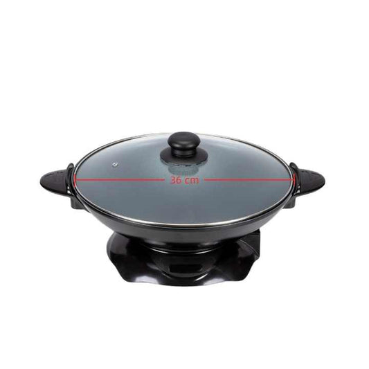 Round Non-Stick Electric Wok with Self-Control Thermostat Aluminum Glass Lid Multifunction for Household Hotel Use-海智集-