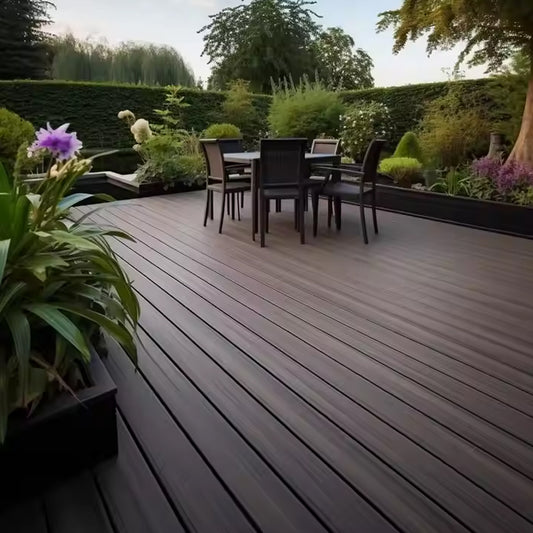 Modern Design Style Brushed Finish Artificial Wood Teak Decking PVC Outdoor Flooring WPC Panel Floor Portable Deck-海智集-