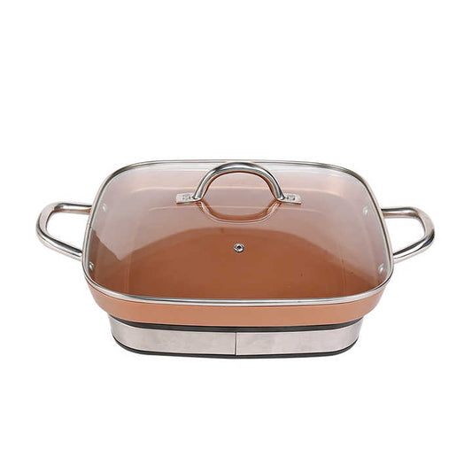 Multifunctional Electric Fry Pan Tempered Glass Lid Non Stick Copper Detachable Aluminum Electric Skillet-海智集-