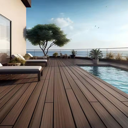 Waterproof Round Hollow Wpc Swimming Pool Decking Co-extrusion Anti-uv Wood Plastic Composite Flooring-海智集-