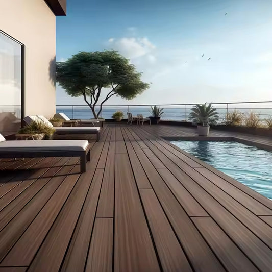 Waterproof Round Hollow Wpc Swimming Pool Decking Co-extrusion Anti-uv Wood Plastic Composite Flooring-海智集-