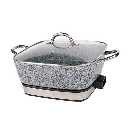 Factory Health Home Electric Skillet with Detachable Aluminum Tempered Glass Lid Mechanical Control Marble Coating Frying Pan-海智集-
