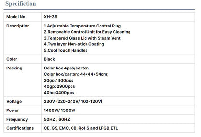 1500W Electric 39cm Skillet Home Fryer for Household Use Electric Frypan-海智集-