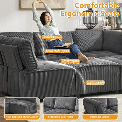 UNITED WE WIN Modular Sectional Sofa U Shaped Modular Couch with Reversible Chaise Modular Sofa Sectional Couch,6- Seat Convertible Sofa,Fit for Living Room-海智集-Default-