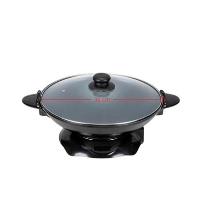 Round Non-Stick Electric Wok with Self-Control Thermostat Aluminum Glass Lid Multifunction for Household Hotel Use-海智集-