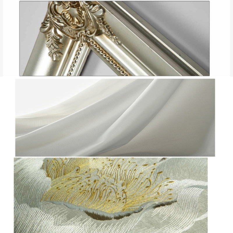 Commercial Suzhou Full Embroidery — framed, simulated silk, soft luster. Dual craftsmanship. Wholesale for decor firms, commercial use; home use too. Art decor for hotels, offices, residences.Flower in a Golden Vase-海智集-