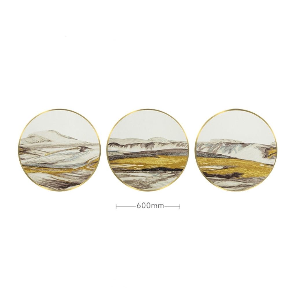 Commercial Suzhou Full Embroidery — framed, simulated silk, soft luster. Dual craftsmanship. Wholesale for decor firms, commercial use; home use too. Art decor for hotels, offices, residences.Rolling Mountains2-海智集-