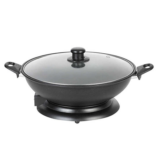 Multifunctional 34cm Chinese Black Aluminum Electric Pot with Thermostat Control Non-Stick & Smokeless for Hotels-海智集-