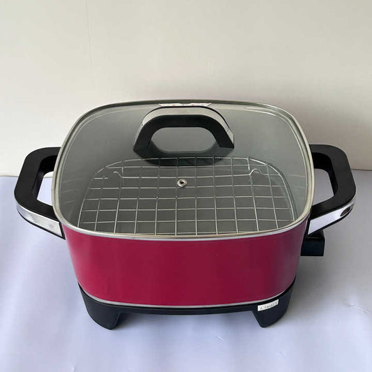 FH-1403C Electric Skillet Smokeless Die-Cast Cooking Pot with Aluminum Lid for US Plug Round/Square Household Frying Pan-海智集-