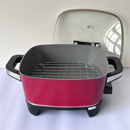 FH-1403C Electric Skillet Smokeless Die-Cast Cooking Pot with Aluminum Lid for US Plug Round/Square Household Frying Pan-海智集-