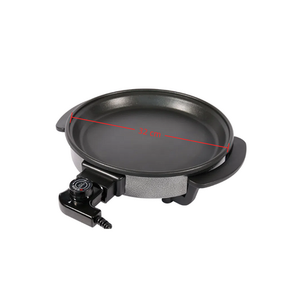 32cm Two-Layer Non-Stick Electric Pizza Pan with 1500w Aluminum Lid Tempered Glass Cover for Household Use OEM PTFE-海智集-