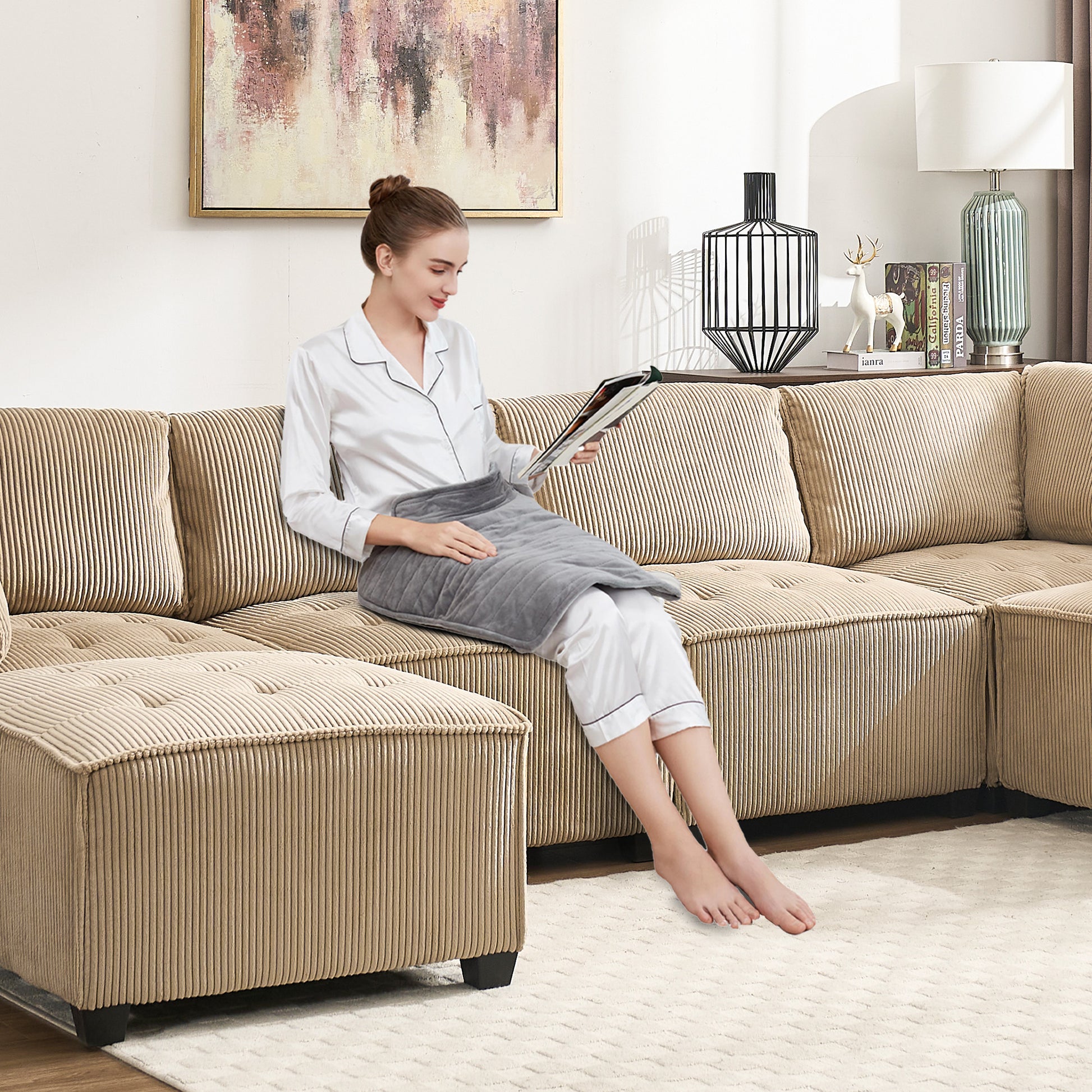 UNITED WE WIN Modular Sectional Sofa U Shaped Modular Couch with Reversible Chaise Modular Sofa Sectional Couch,6- Seat Convertible Sofa,Fit for Living Room-海智集-Default-