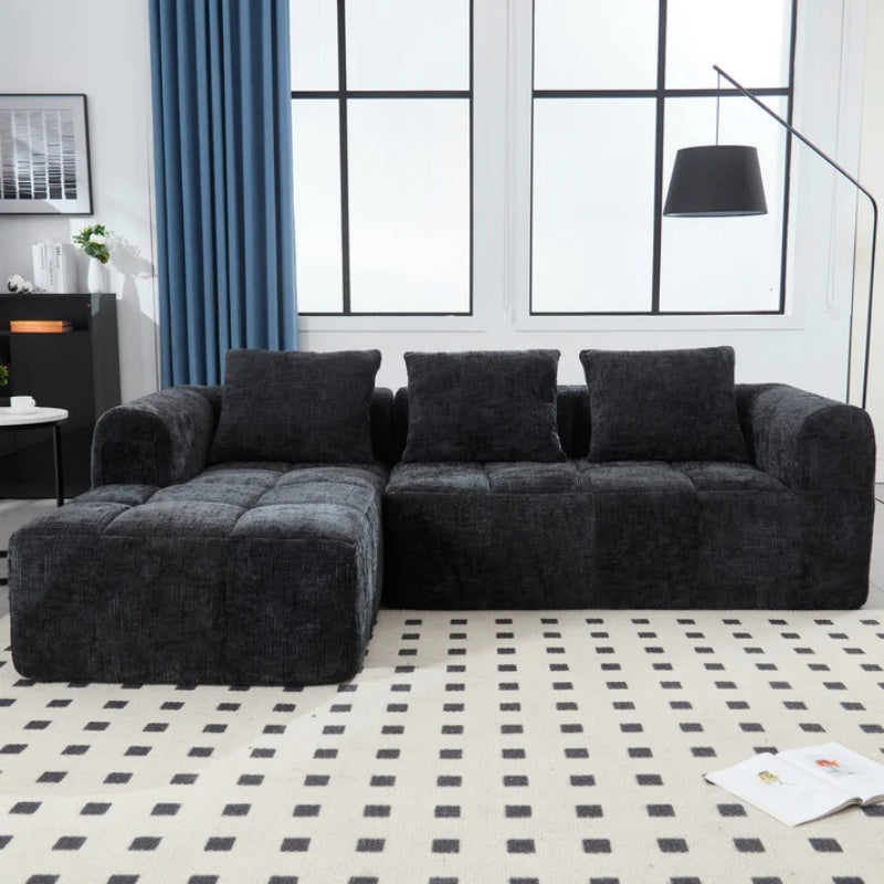 UNITED WE WIN 98.42-inch modular sectional sofa, modern modular L-shaped sofa with chaise longue, equipped with small side pockets and free of compression during installation.-海智集-Default-