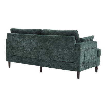 Modern Chenille 2-Seater Sofa with LED Light, USB Charging Port, and Storage Bag in Emerald-海智集-Default-