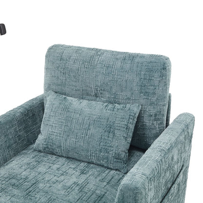 Multifunctional Chenille Recliner with Storage and Phone Bracket for Small Spaces in Lake Blue-海智集-Default-
