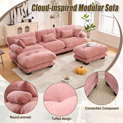 UNITED WE WIN Pelletized velvet U Shape Cloud Couch with 2 Ottomans,Free Combined 3 Seater Comfy Sofa with Bolster Armrest Pillows, sofa for Living Room-海智集-Default-