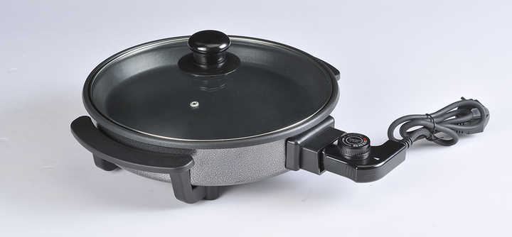 32cm Two-Layer Non-Stick Electric Pizza Pan with 1500w Aluminum Lid Tempered Glass Cover for Household Use OEM PTFE-海智集-