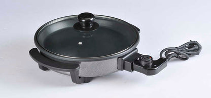 32cm Two-Layer Non-Stick Electric Pizza Pan with 1500w Aluminum Lid Tempered Glass Cover for Household Use OEM PTFE-海智集-