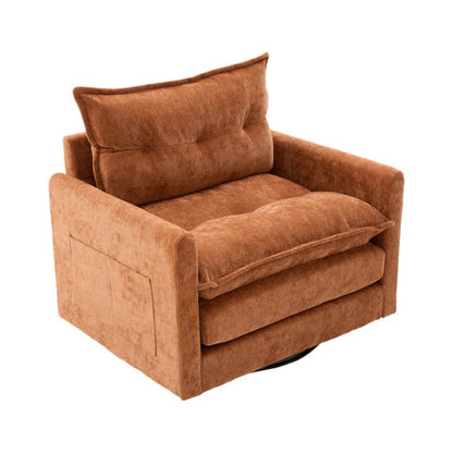 UNITED WE WIN Swivel Barrel Chair - Mid Century Modern Chair, Thick Padded Arm Chair with Solid Metal Base, Comfortable Single Sofa Chair, Swivel Accent Chair for Living Room Bedroom-海智集-Default-