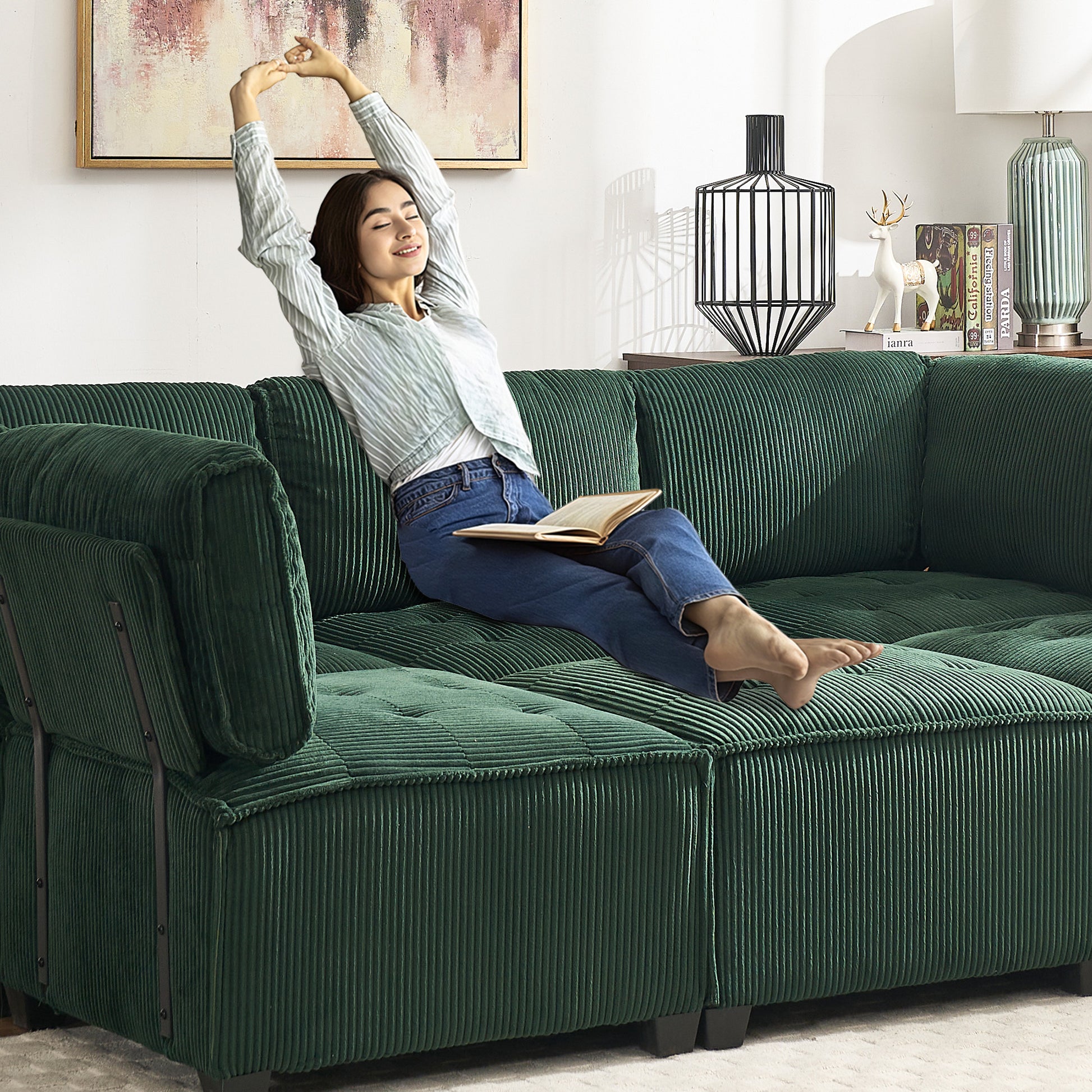 UNITED WE WIN Modular Sectional Sofa U Shaped Modular Couch with Reversible Chaise Modular Sofa Sectional Couch,6- Seat Convertible Sofa,Fit for Living Room-海智集-Default-