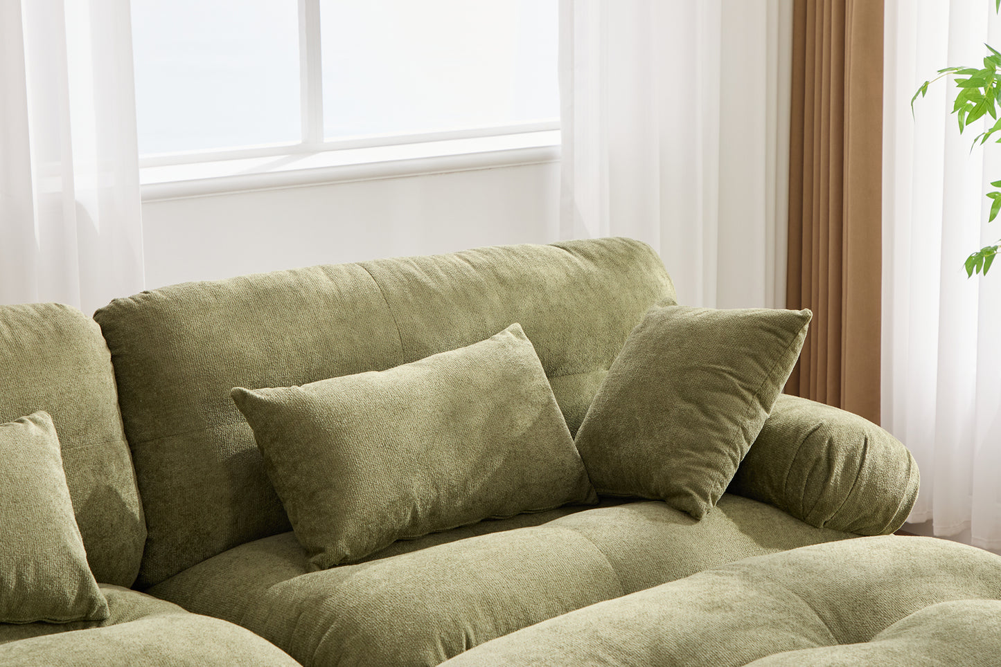 UNITED WE WIN Pelletized velvet U Shape Cloud Couch with 2 Ottomans,Free Combined 3 Seater Comfy Sofa with Bolster Armrest Pillows, sofa for Living Room-海智集-Default-