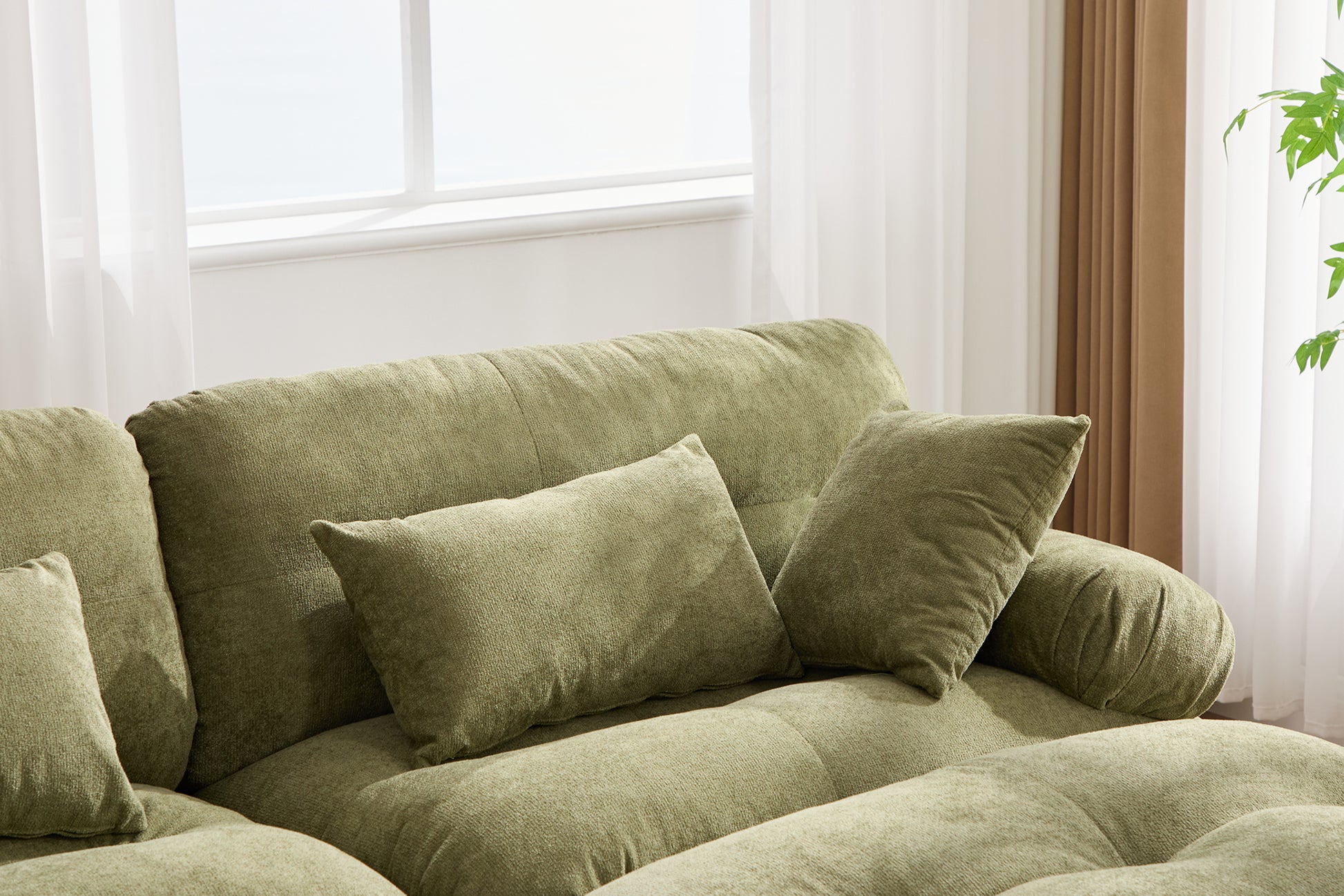 UNITED WE WIN Pelletized velvet U Shape Cloud Couch with 2 Ottomans,Free Combined 3 Seater Comfy Sofa with Bolster Armrest Pillows, sofa for Living Room-海智集-Default-