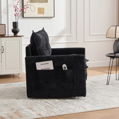UNITED WE WIN Swivel Barrel Chair - Mid Century Modern Chair, Thick Padded Arm Chair with Solid Metal Base, Comfortable Single Sofa Chair, Swivel Accent Chair for Living Room Bedroom-海智集-Default-