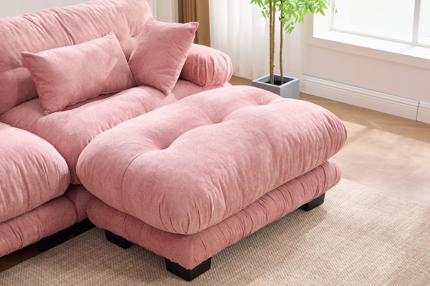 UNITED WE WIN Pelletized velvet U Shape Cloud Couch with 2 Ottomans,Free Combined 3 Seater Comfy Sofa with Bolster Armrest Pillows, sofa for Living Room-海智集-Default-