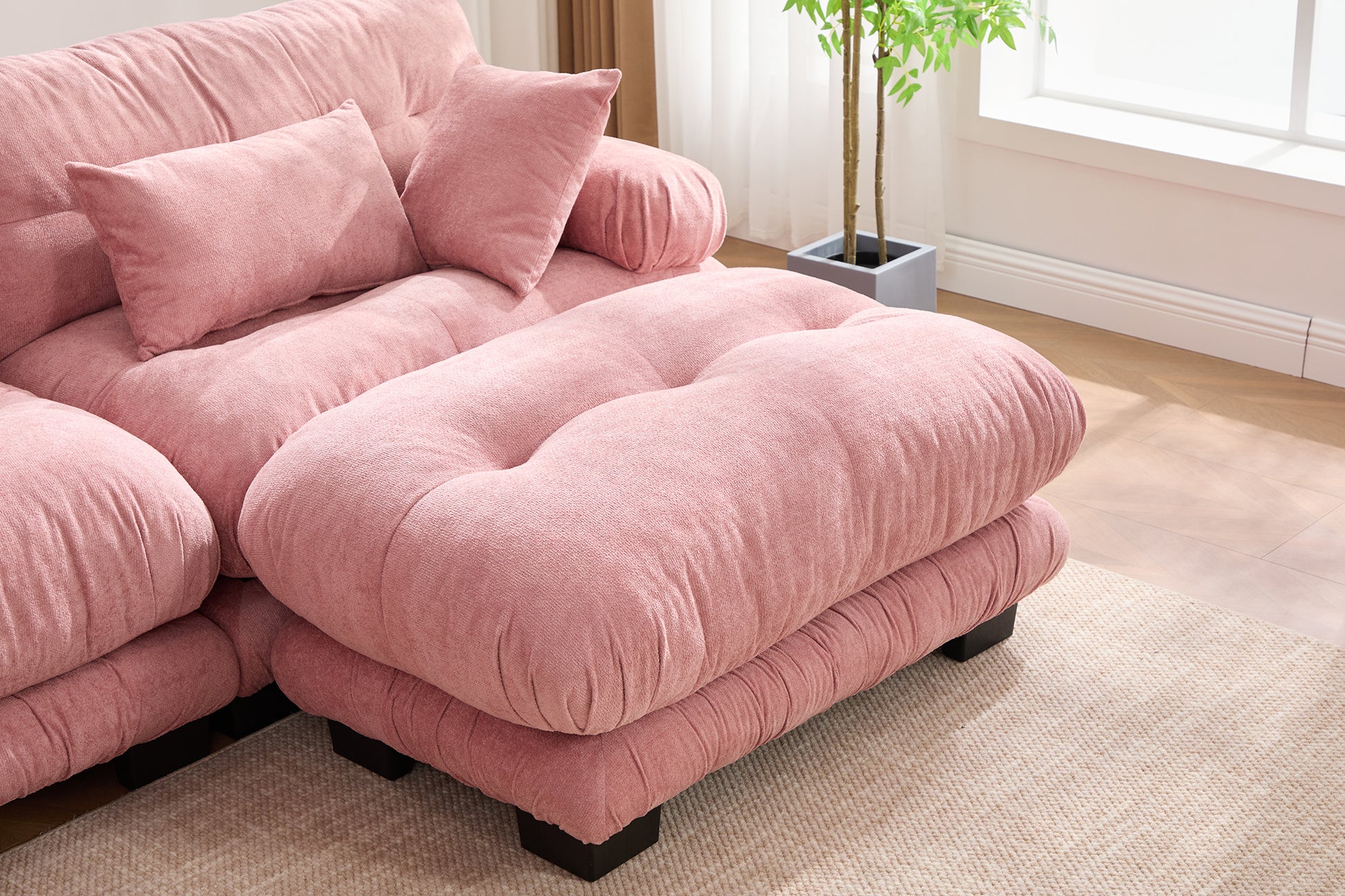 UNITED WE WIN Pelletized velvet U Shape Cloud Couch with 2 Ottomans,Free Combined 3 Seater Comfy Sofa with Bolster Armrest Pillows, sofa for Living Room-海智集-Default-